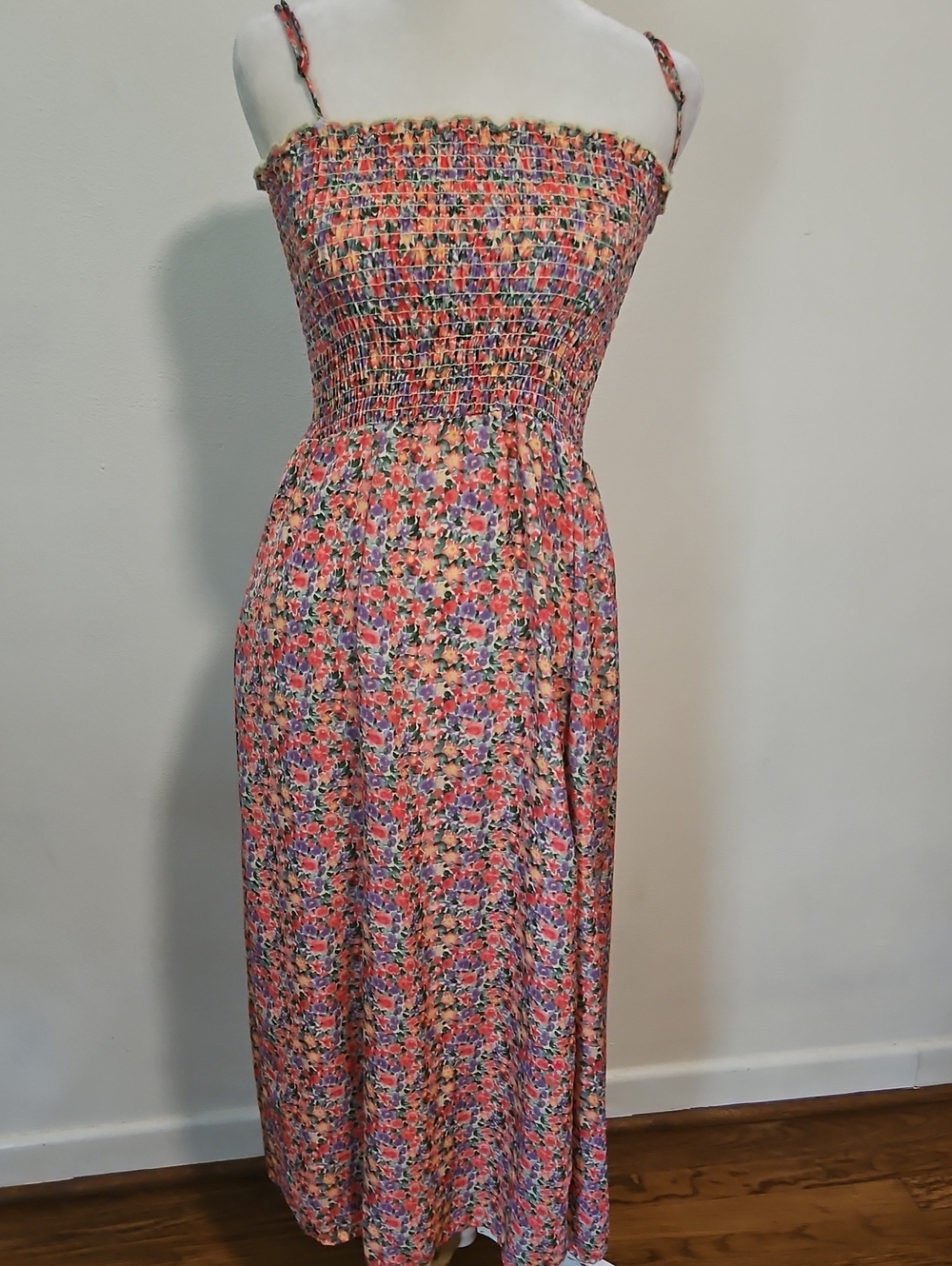 RESA Ashley Pink Floral Smocked Midi Dress S